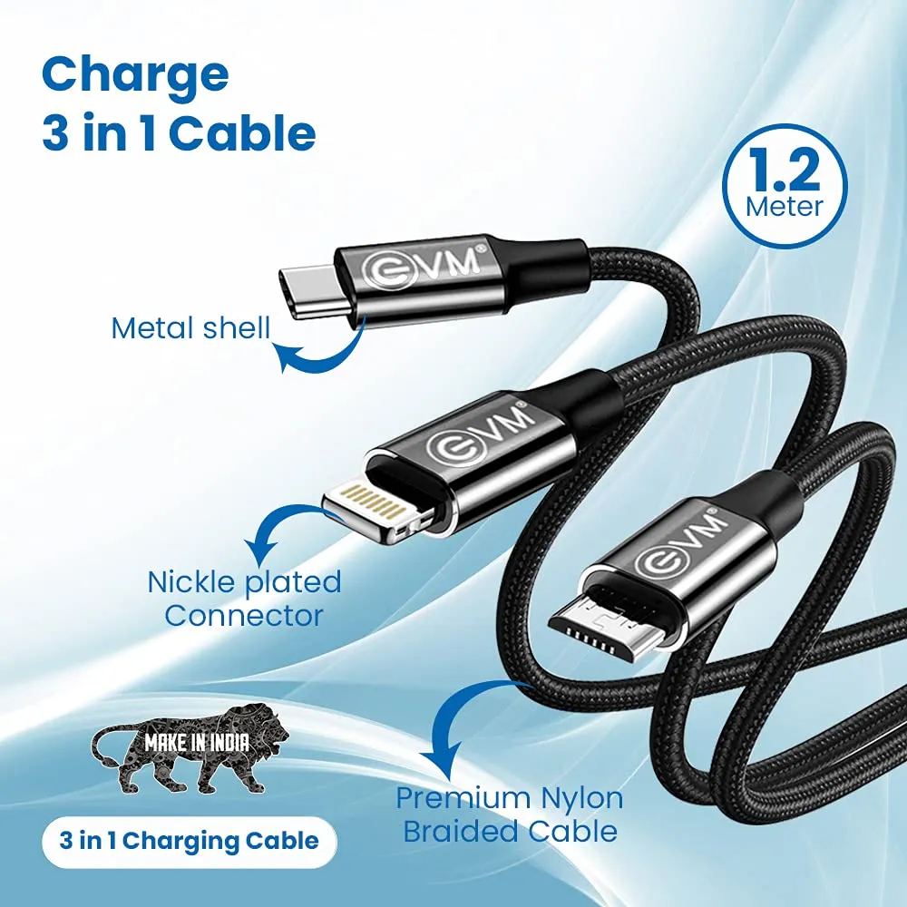 EVM Mobile Charging Cable (Metal Head Nylon Braided Cable) 3 in 1 view 4